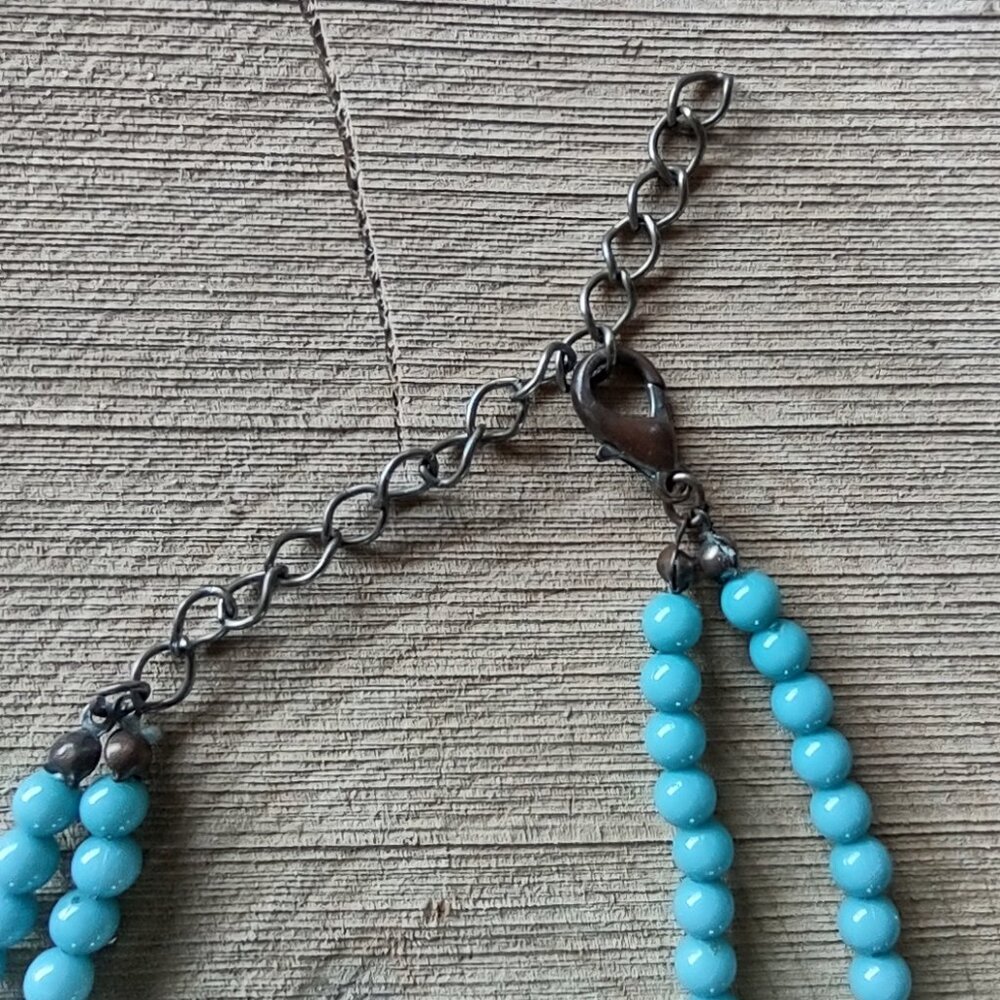 Faux Stone Turquoise Two-Strand Adjustable Chunky Statement Necklace - Picture 4 of 6